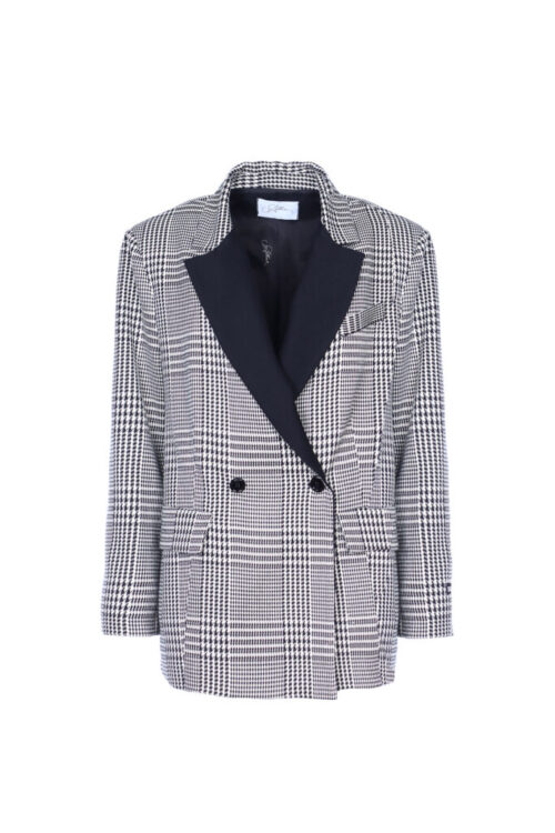 PRINCE OF WALES FABRIC JACKET WITH CONTRAST REVERE