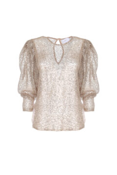 PUFF SLEEVE SEQUIN NET SWEATER