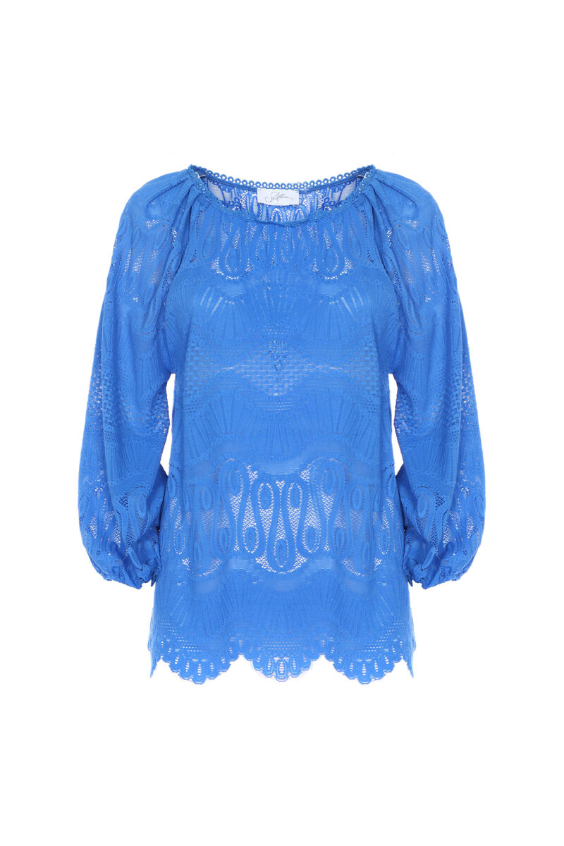 BLOUSE BOAT NECKLINE LONG SLEEVE LACE STRETCH